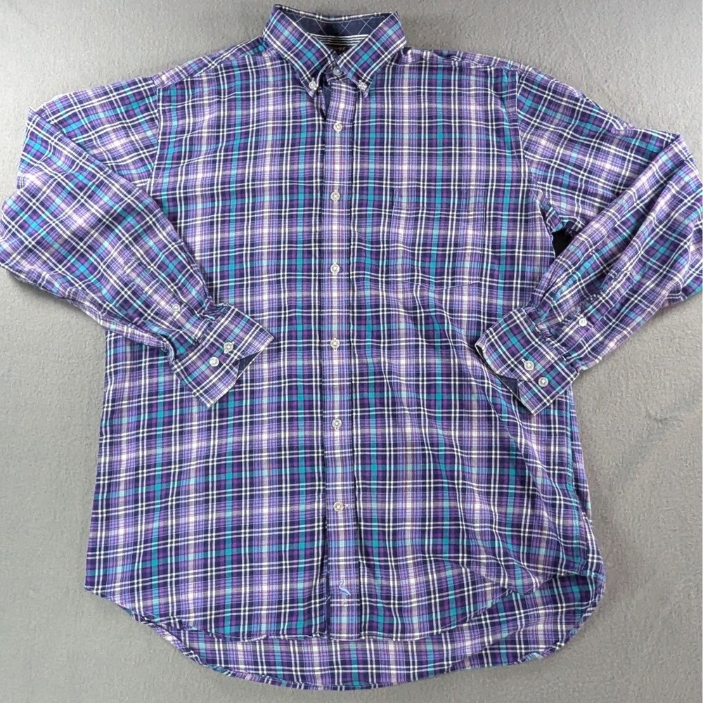 Tailorbyrd Mens Collection Plaid Button Down Shirt Large‎ Purple Teal